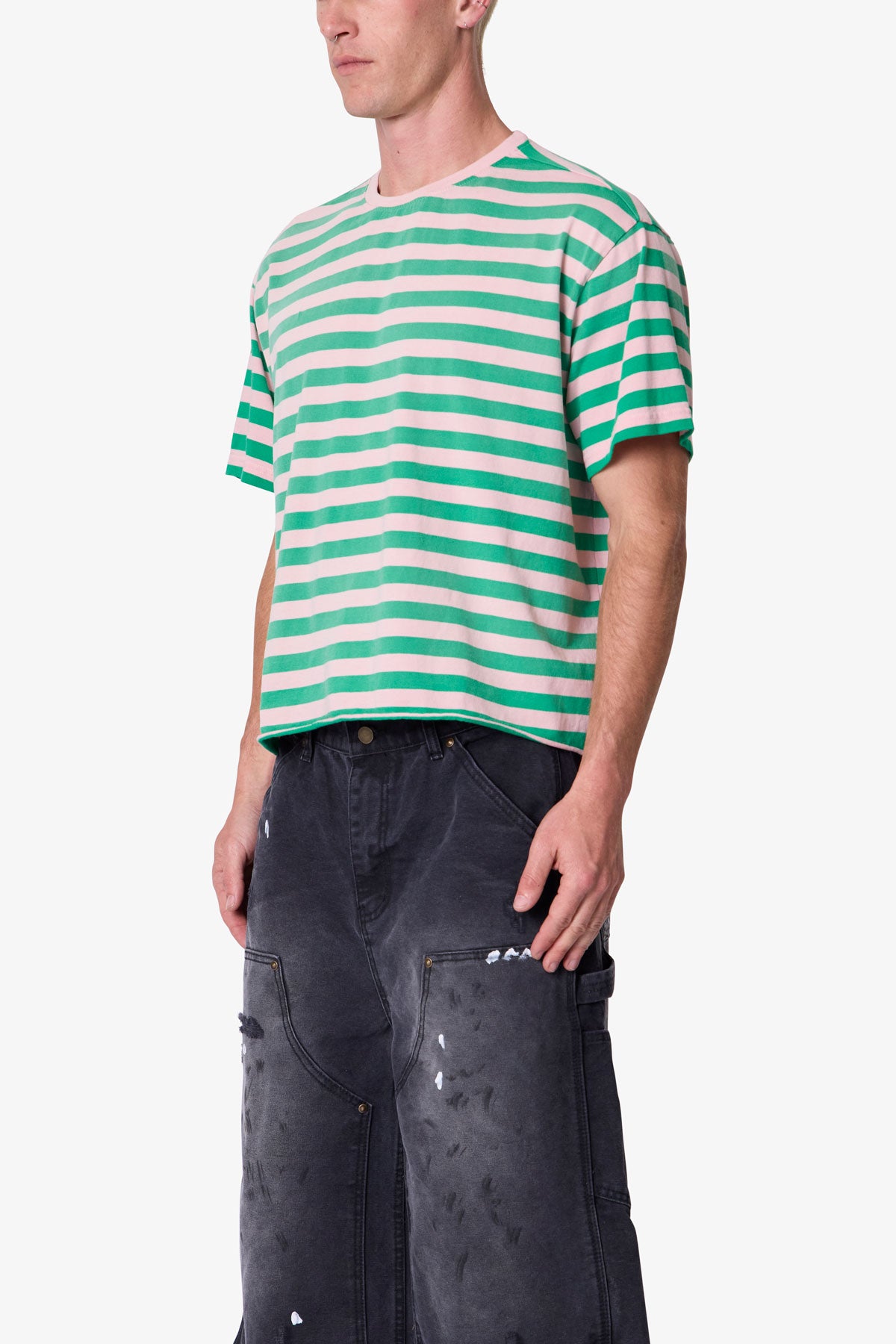 Striped S/S Tee - Pink/Green | mnml