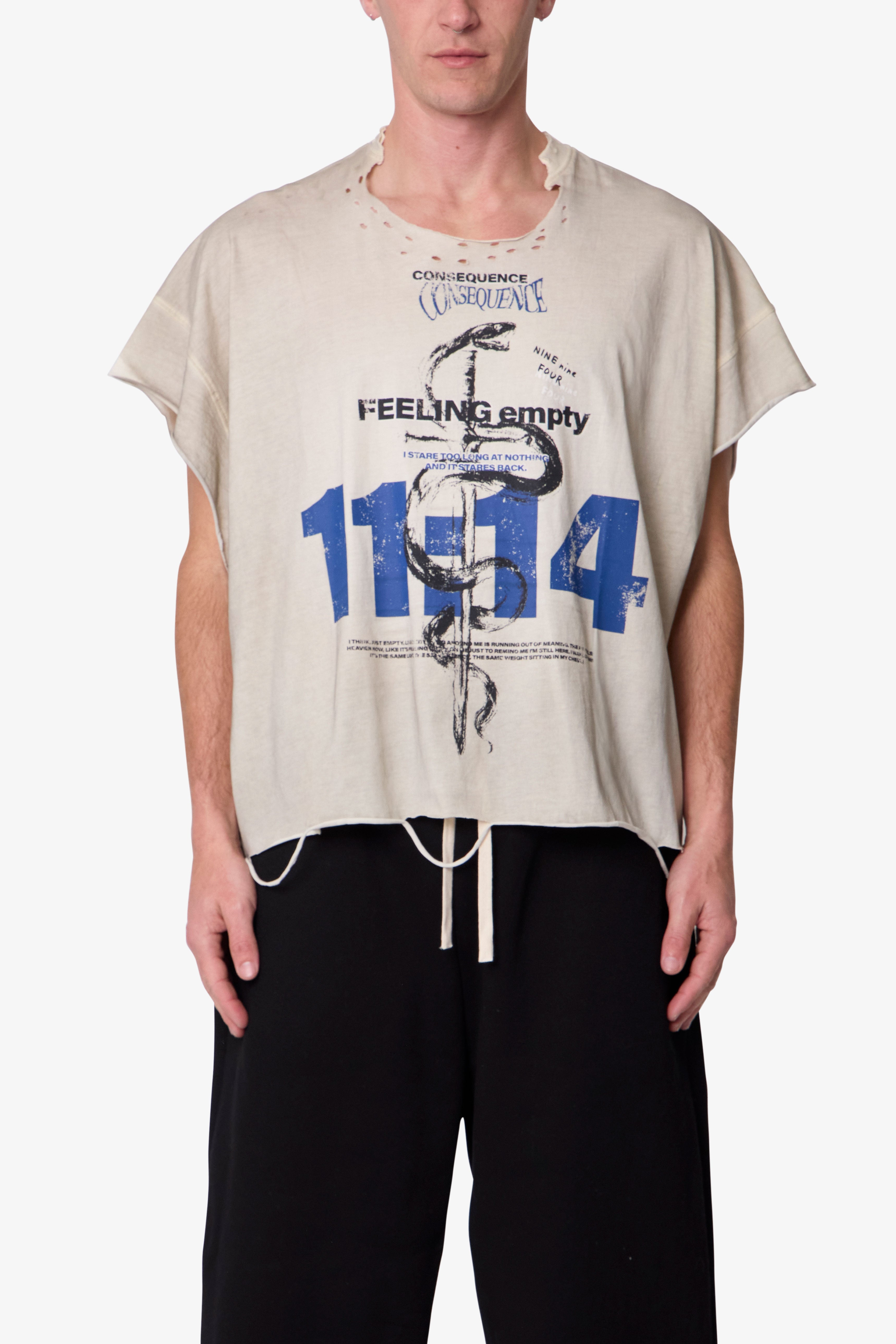 mnml 30 やりら　drip Tattered Cut Off Tee - Off White | mnml