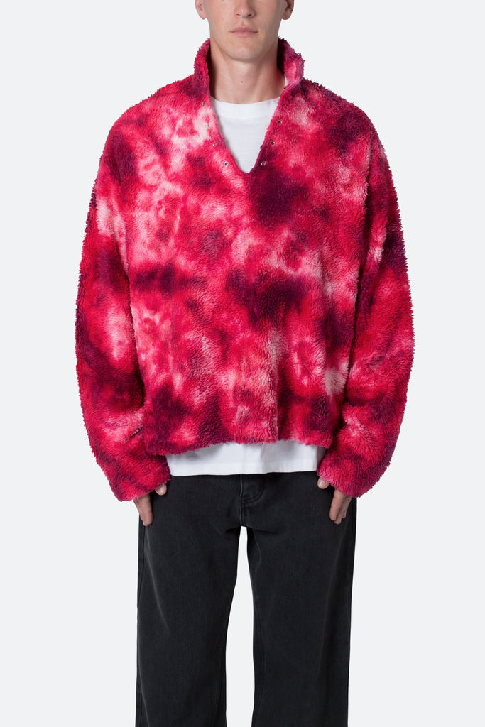 Tie Dye Sherpa Pullover Sweater - Magenta