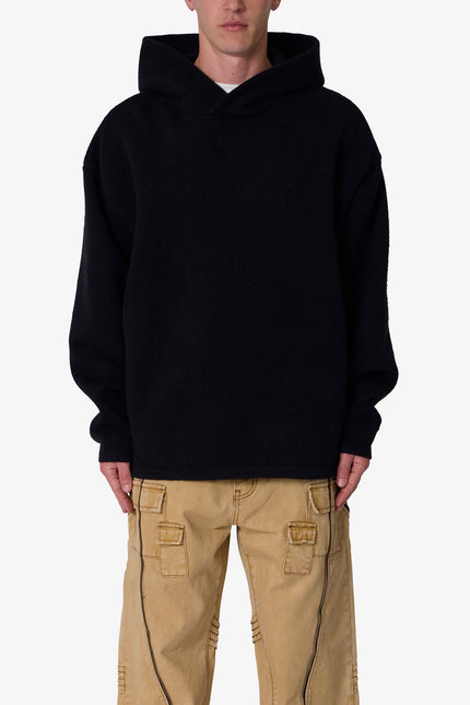 Tonal Grain Knitted Hoodie - Black