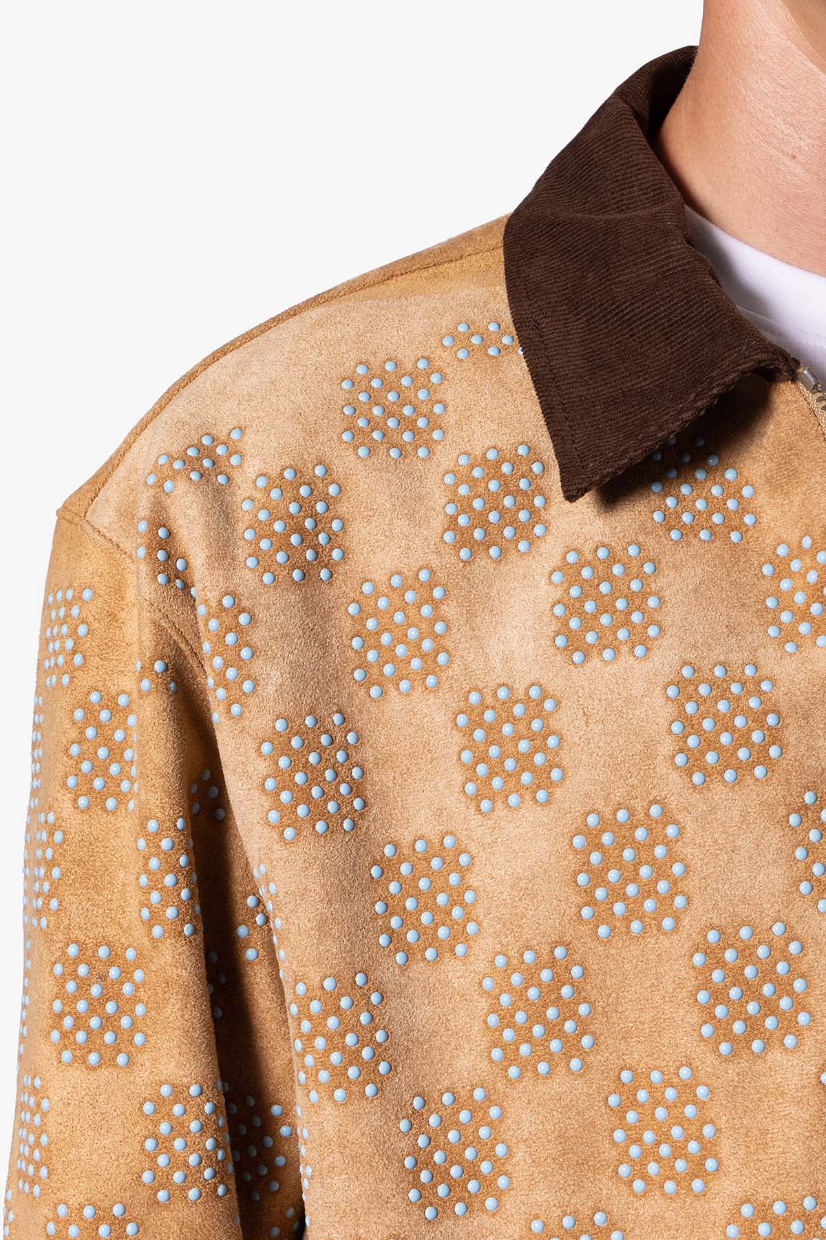 Turquoise Studded Checker Jacket - Tan | mnml | shop now