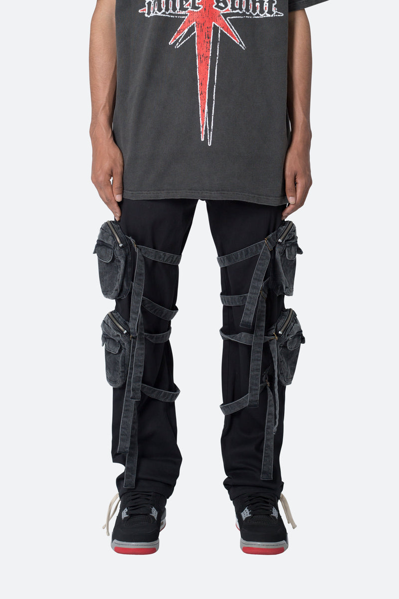 Piped Baggy Track Pants - Black