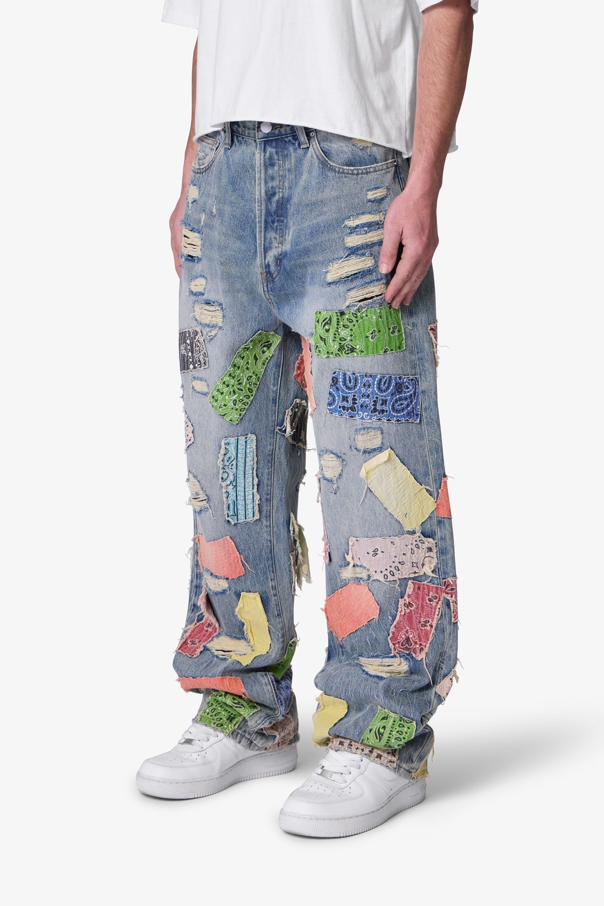 Ultra Baggy Bandana Patch Denim - Blue/Multi | mnml
