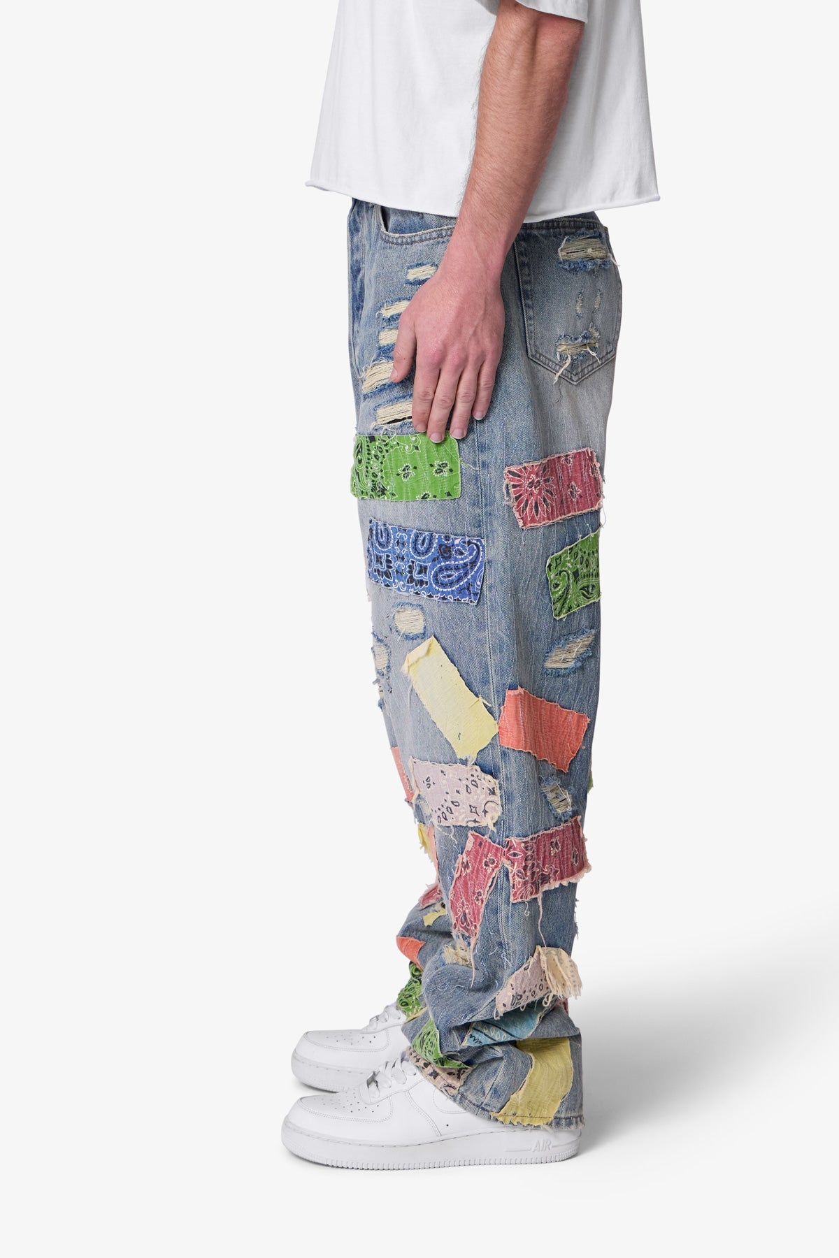 Ultra Baggy Bandana Patch Denim - Blue/Multi | mnml
