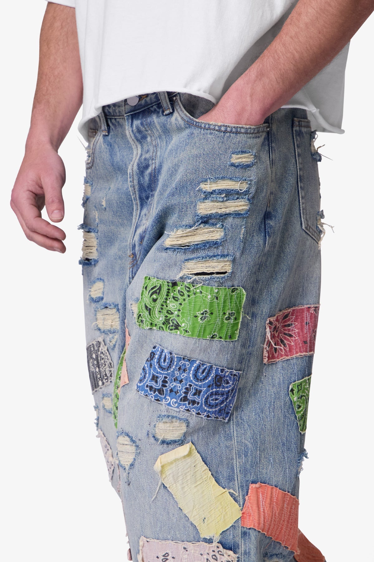 Ultra Baggy Bandana Patch Denim - Blue/Multi | mnml