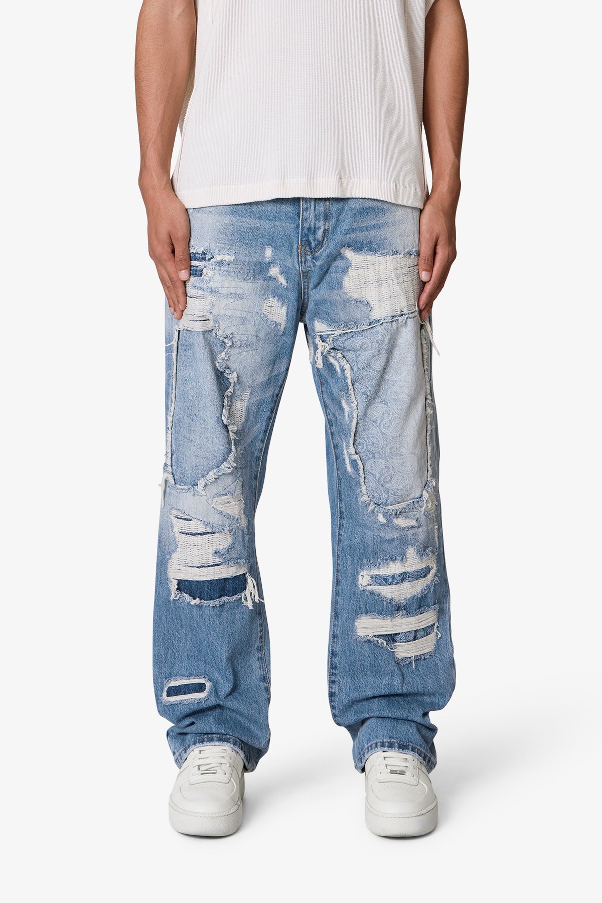 Ultra Baggy Distressed Denim - Vintage Blue | mnml | shop now