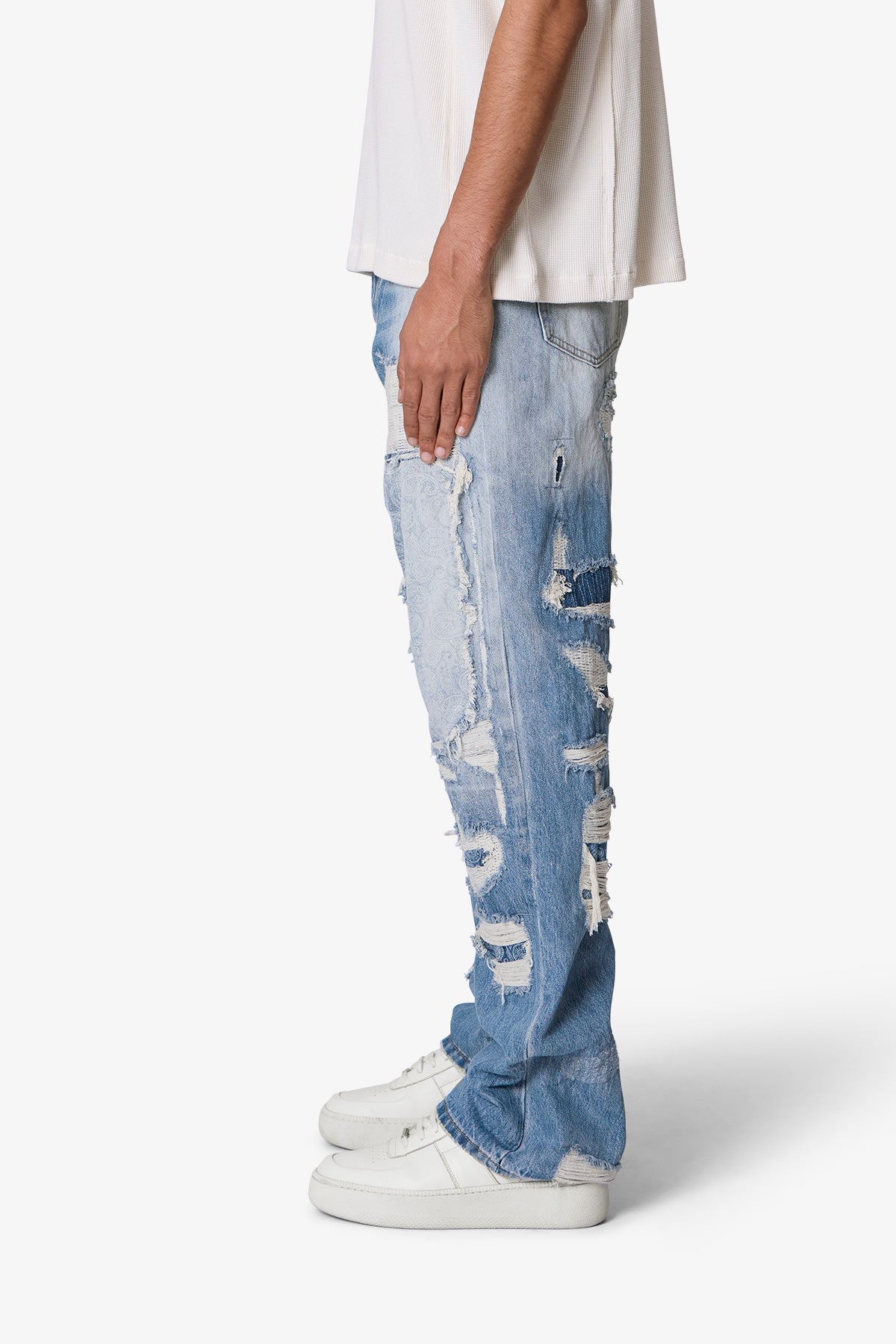 Ultra Baggy Better Repaired Denim - Light Blue | mnml | shop now