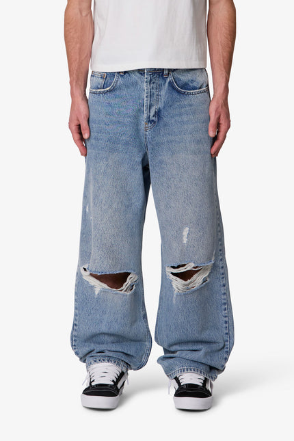 Vaqueros holgados de mezclilla con efecto desgastado - Azul vintage lavado