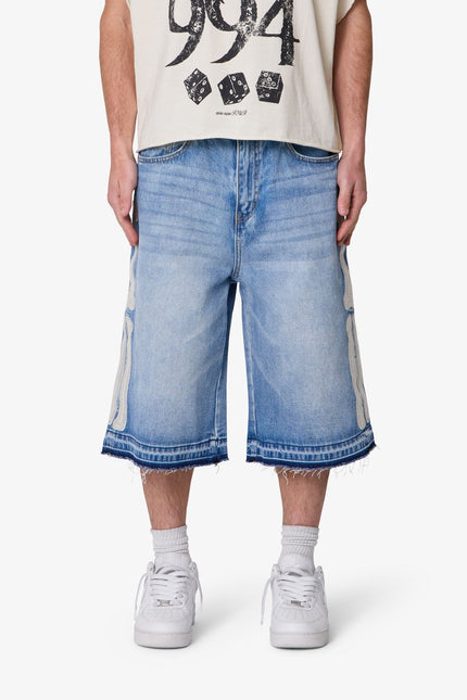 Ultra Baggy Bone Denim Shorts - Blue