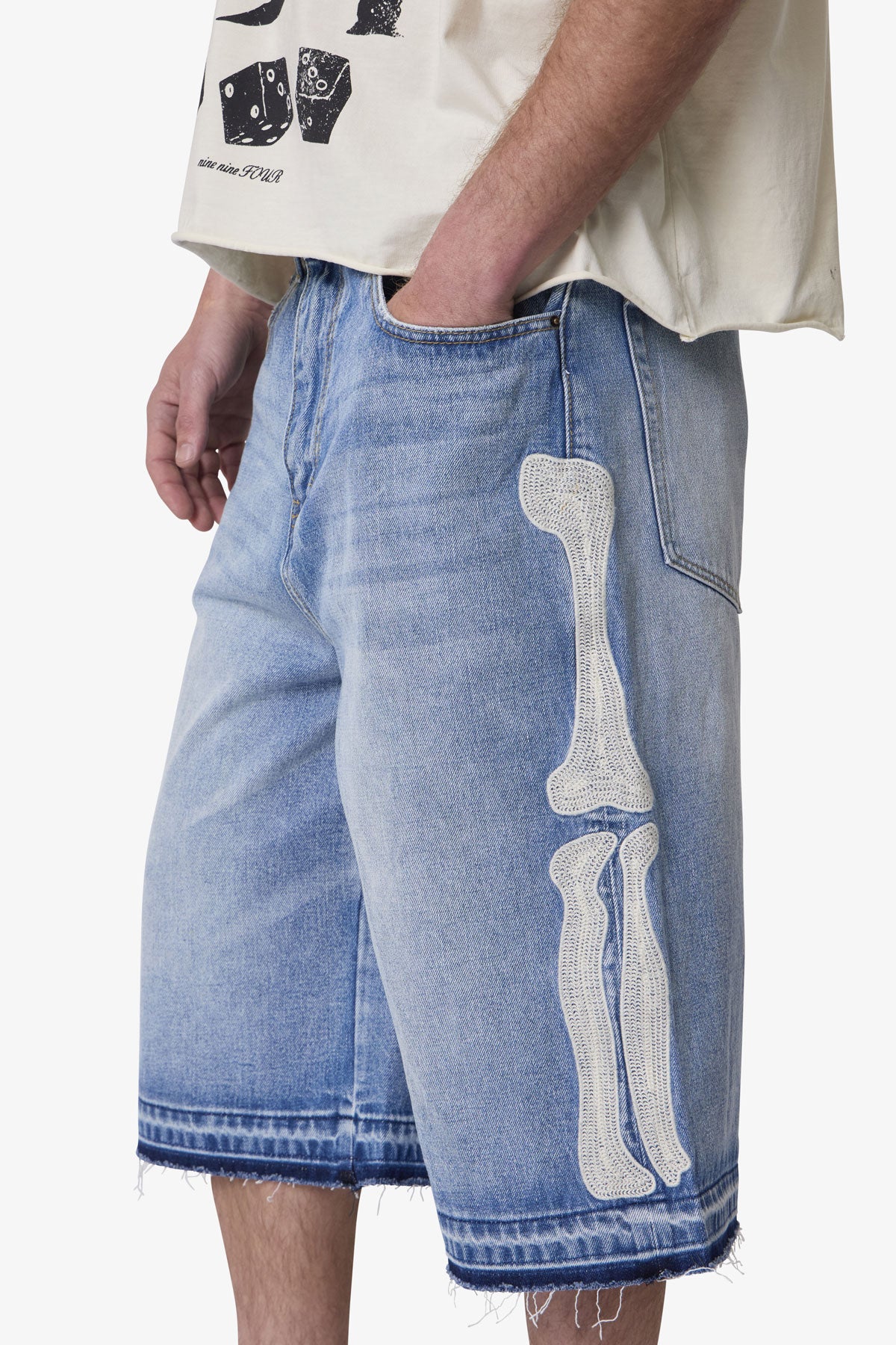 Ultra Baggy Bone Denim Shorts - Blue | mnml