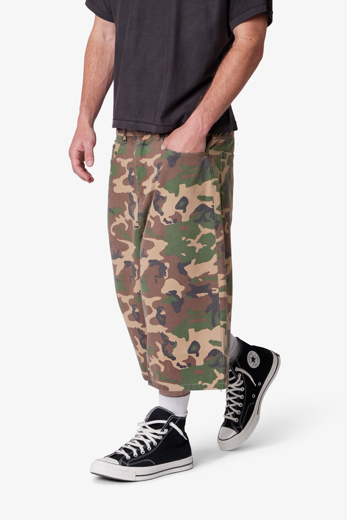 Ultra Baggy Camo Twill Shorts - Woodland Camo | mnml