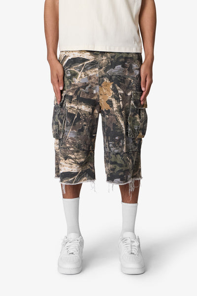 Ultra Baggy Ruffed Pocket Camo Shorts - Forest Camo | mnml