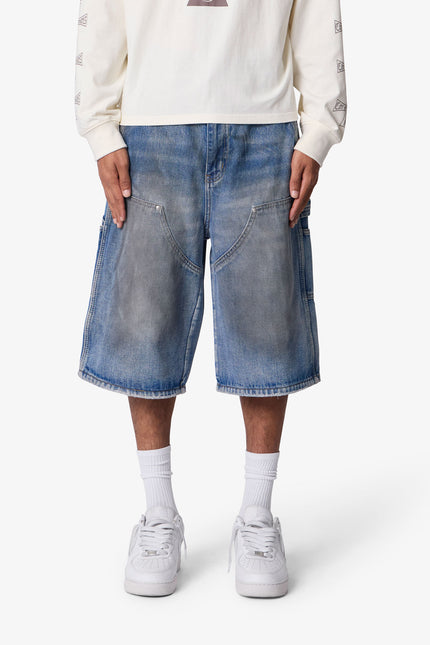 Short de charpentier ultra ample - Bleu délavé