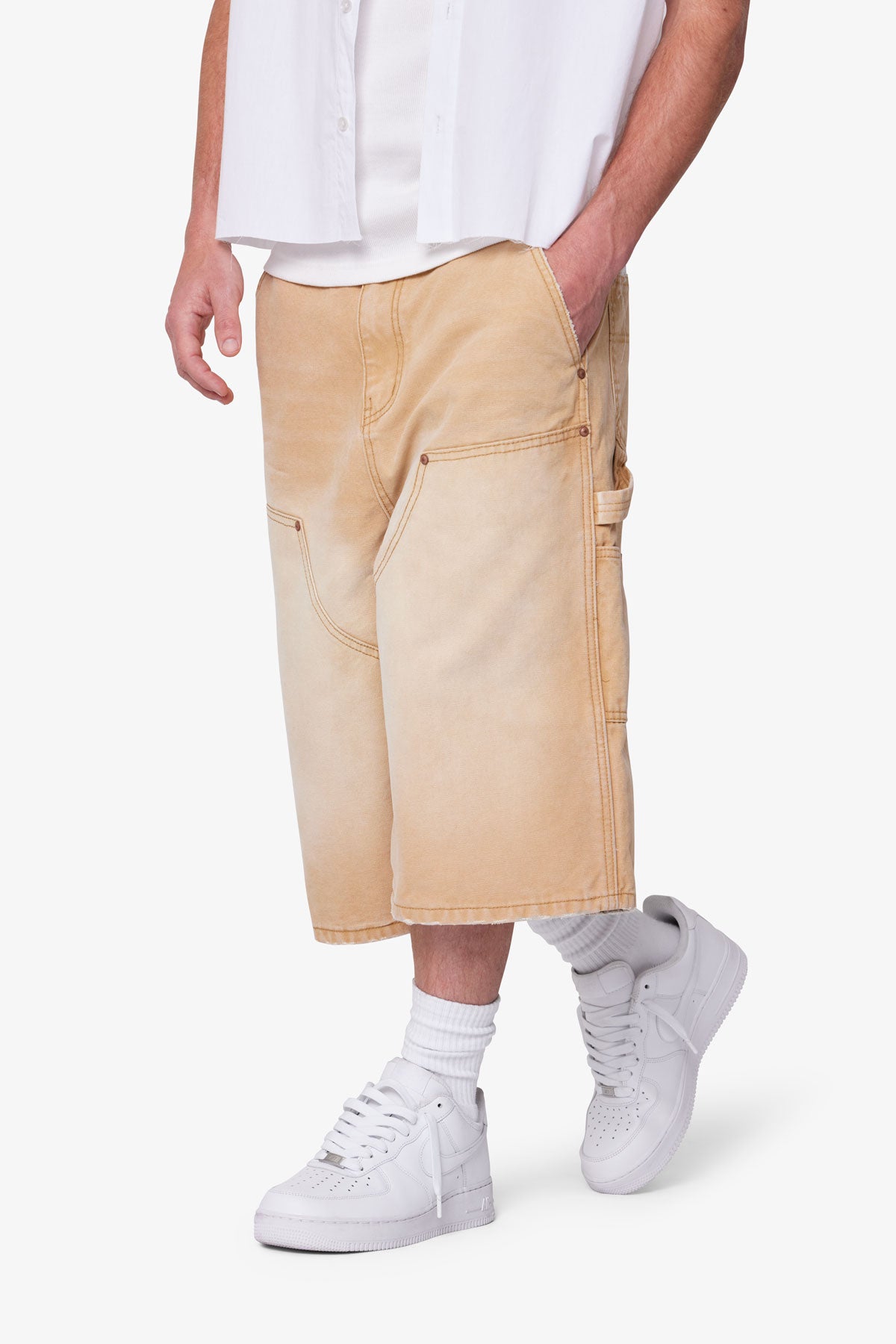 【HI FI FNK】Washed Work Carpenter Shorts Ultra Baggy Carpenter Shorts - Washed Tan | mnml | shop now