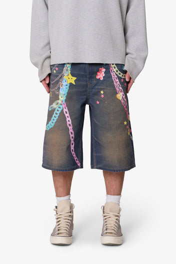 Men's Chain Print Denim Shorts