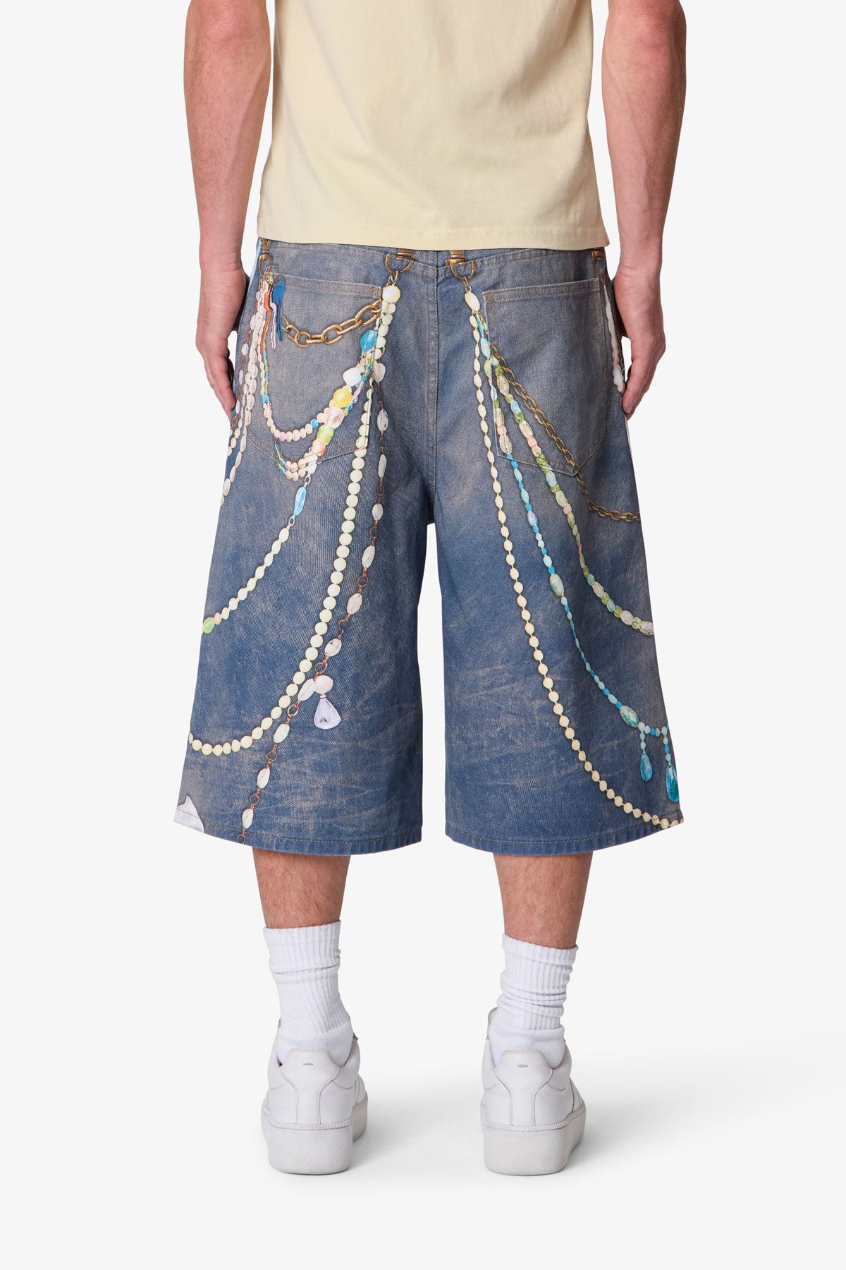 Ultra Baggy Chain Printed Denim Shorts - Light Blue | mnml
