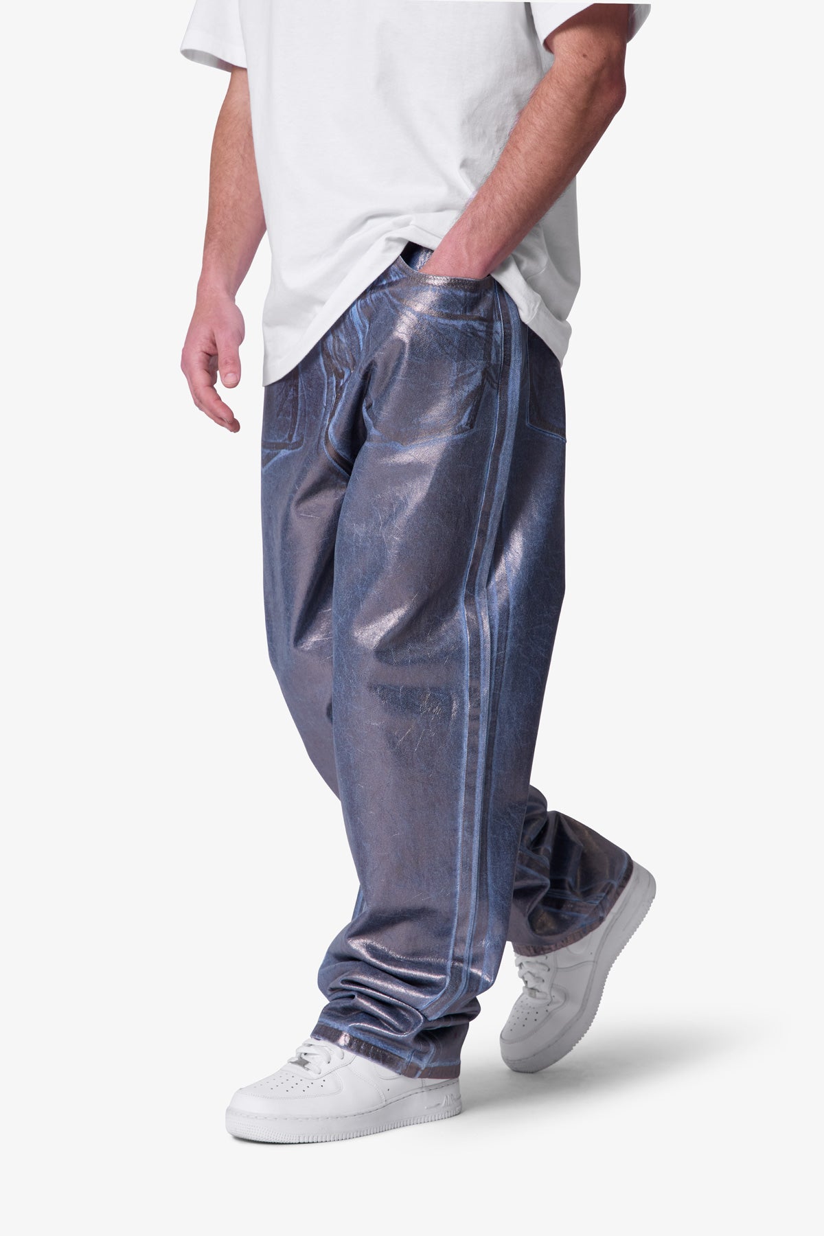Ultra Baggy Chrome Sprayed Denim - Blue/Silver | mnml