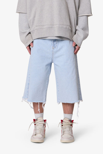 Ultra Baggy Cut Off Denim Shorts - Light Blue