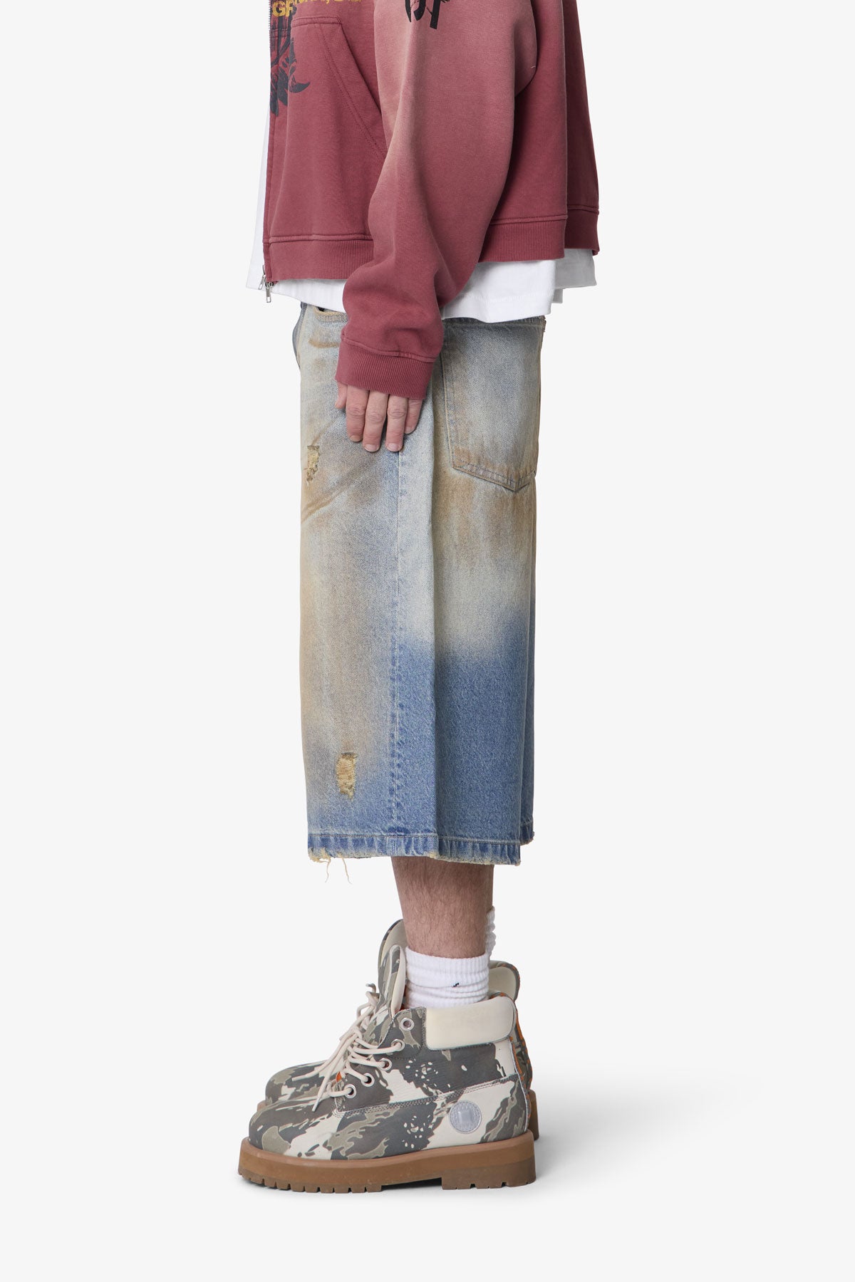 Ultra Baggy Dirty Denim Shorts - Washed Blue | mnml