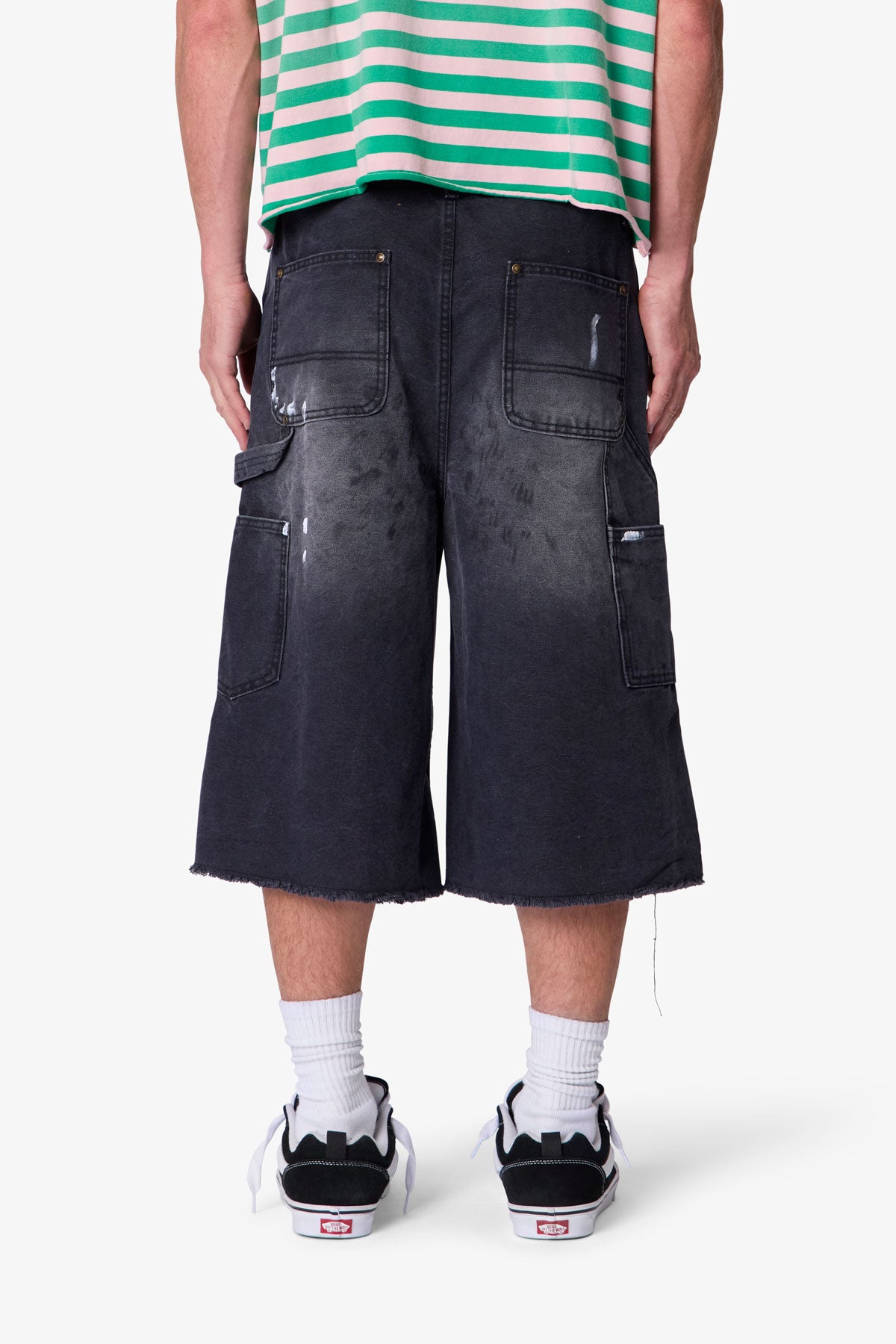 Ultra Baggy Distressed Carpenter Shorts - Black | mnml