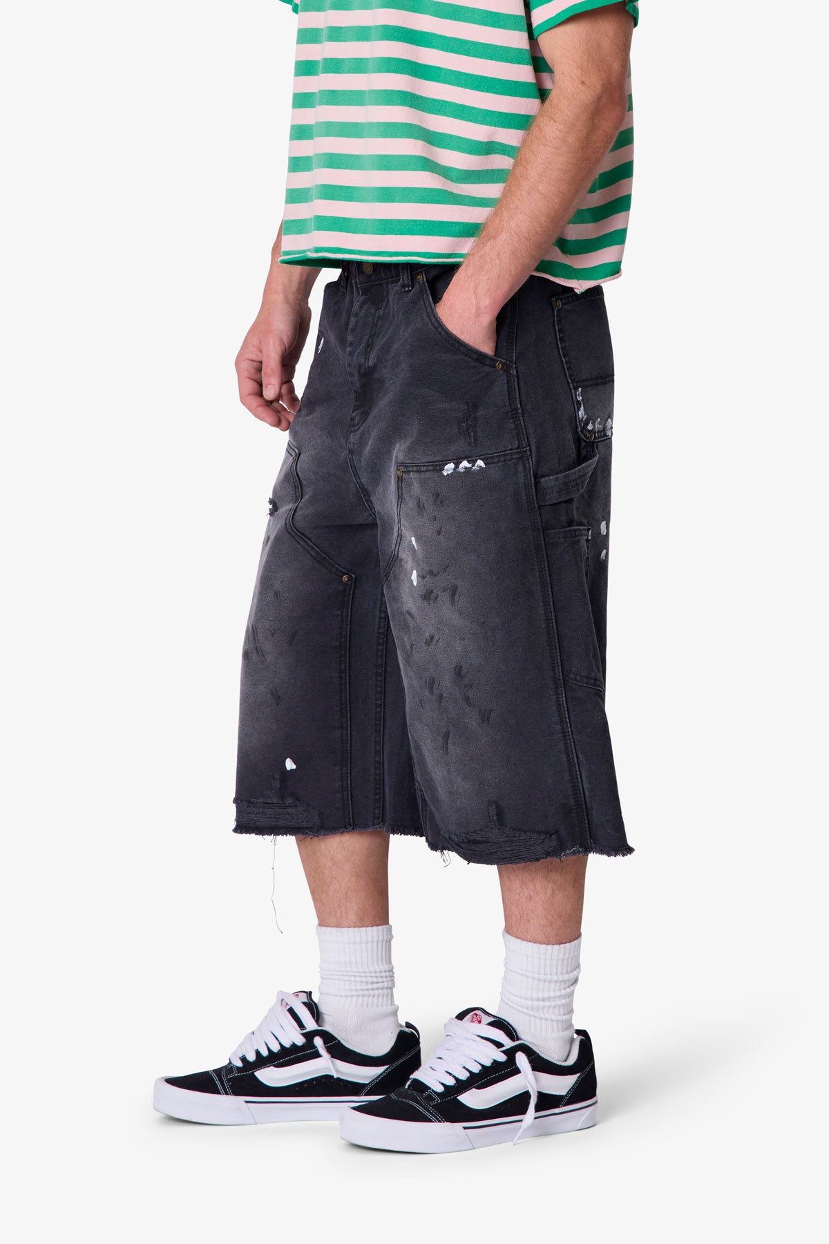 Ultra Baggy Distressed Carpenter Shorts - Black | mnml