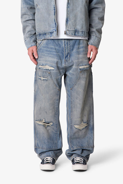Ultra Baggy Distressed Work Denim - Vintage Blue