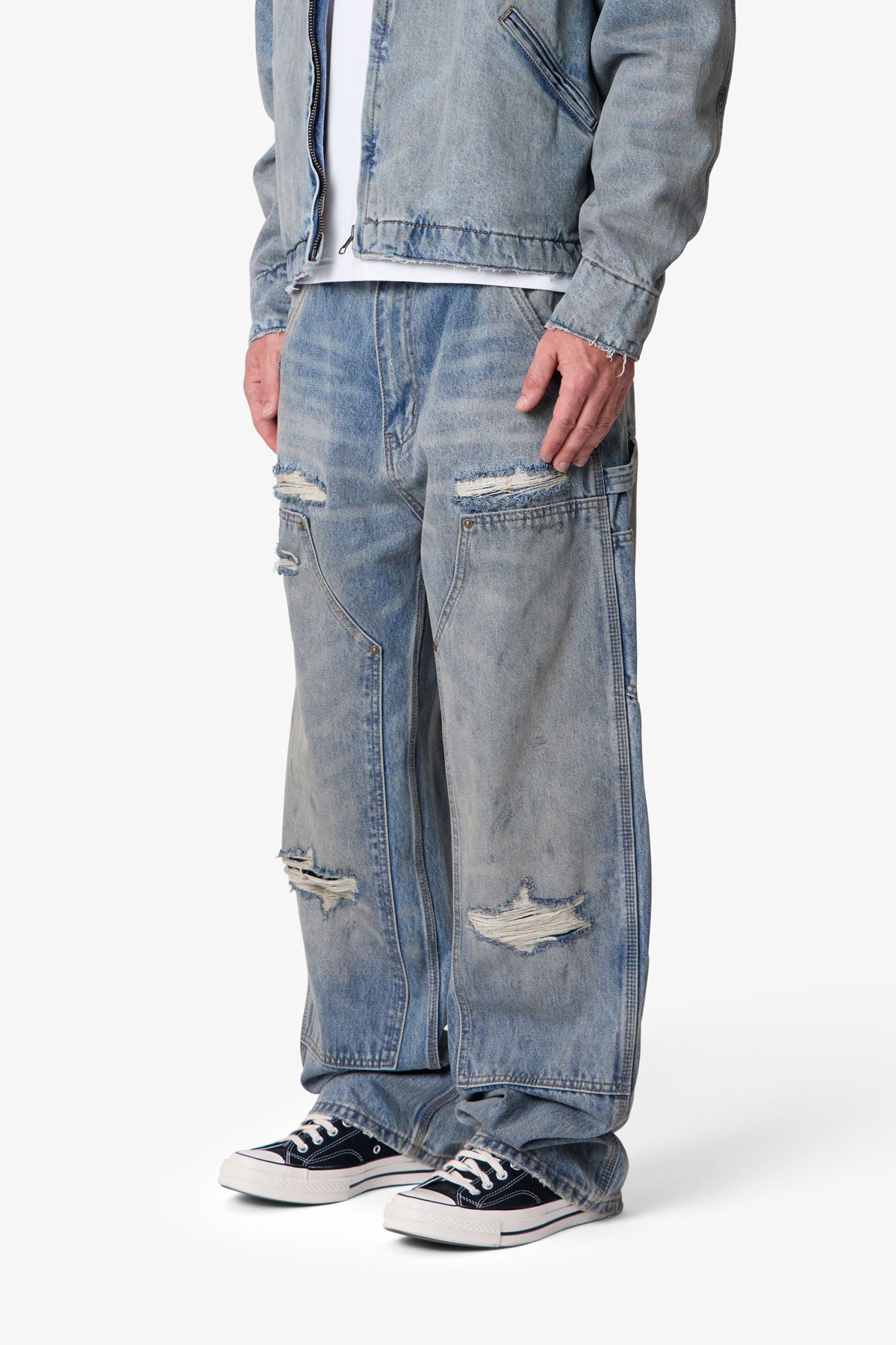Ultra Baggy Distressed Work Denim - Vintage Blue | mnml