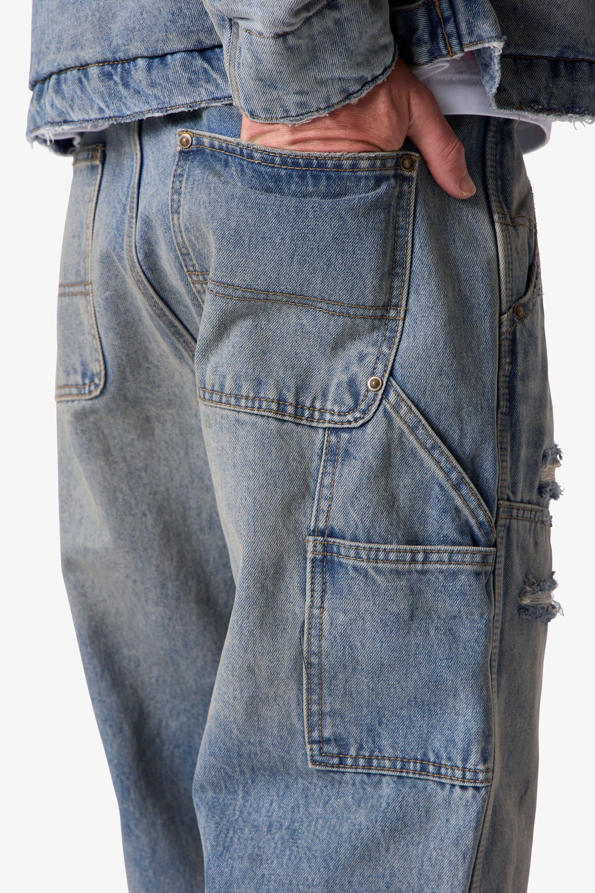 Ultra Baggy Distressed Work Denim - Vintage Blue | mnml