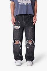 Ultra Baggy Distressed Zipper Denim - Vintage Black