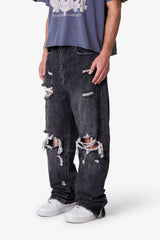Ultra Baggy Distressed Zipper Denim - Vintage Black