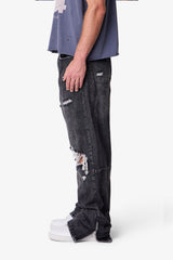 Ultra Baggy Distressed Zipper Denim - Vintage Black