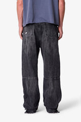 Ultra Baggy Distressed Zipper Denim - Vintage Black