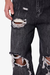 Ultra Baggy Distressed Zipper Denim - Vintage Black