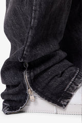 Ultra Baggy Distressed Zipper Denim - Vintage Black