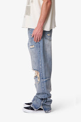 Ultra Baggy Distressed Zipper Denim - Vintage Blue
