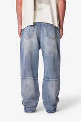 Ultra Baggy Distressed Zipper Denim - Vintage Blue