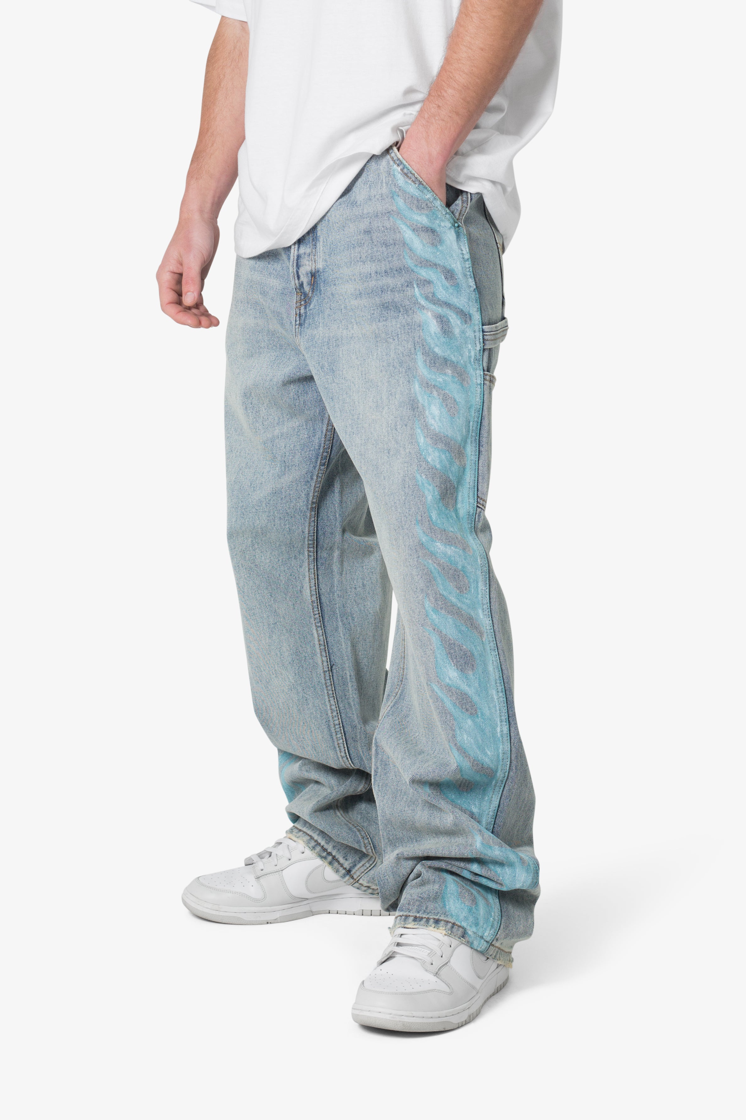 Ultra Baggy Flame Denim - Blue | mnml | shop now