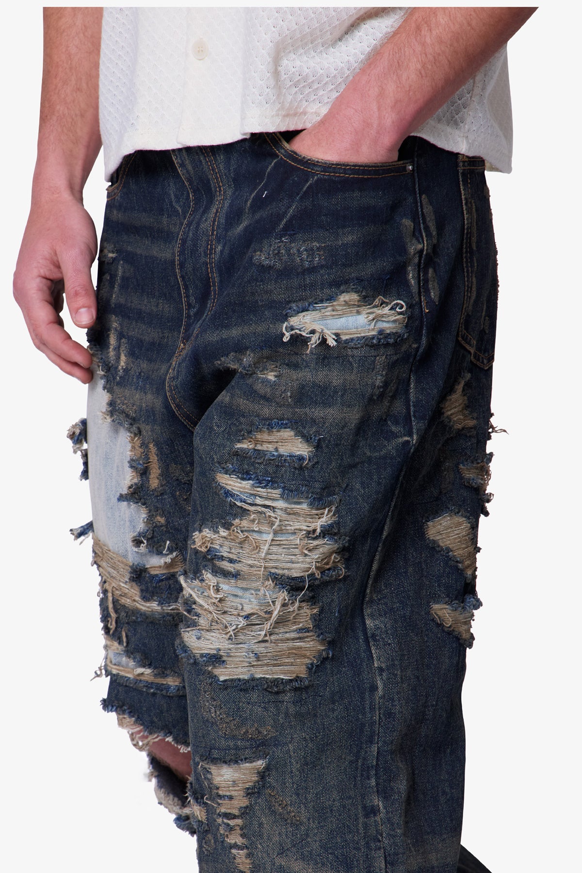 Ultra Baggy Gashed Denim - Blue | mnml | shop now