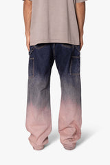 Ultra Baggy Gradient Double Knee Denim - Blue/Pink