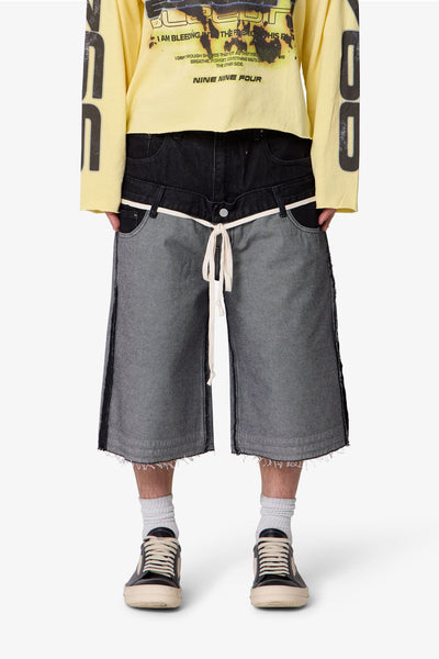 Ultra Baggy Inside Out Denim Shorts - Black | mnml