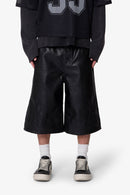Short en cuir ultra ample à motif flamme - Noir