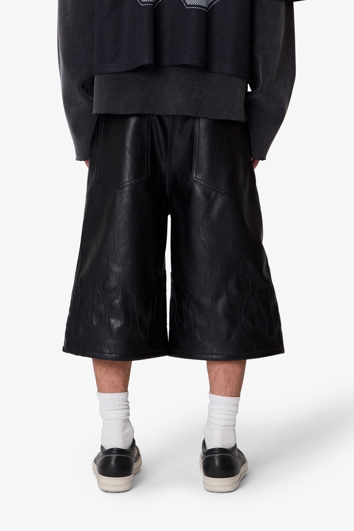 Ultra Baggy Leather Flame Shorts - Black | mnml