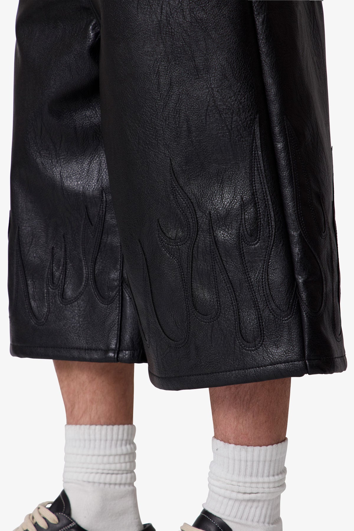 Ultra Baggy Leather Flame Shorts - Black | mnml