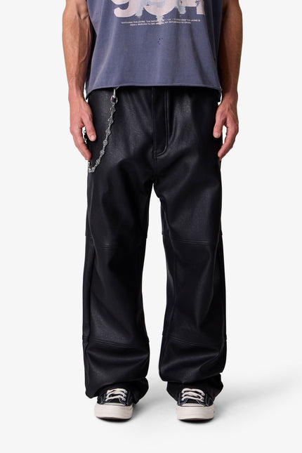 Ultra Baggy Leather Pants - Black