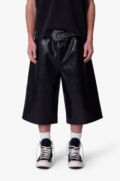 Ultra Baggy Leather Shorts - Black | mnml