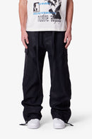 Pantalones cargo de cuero ultra holgados con cierre a presión - Negro