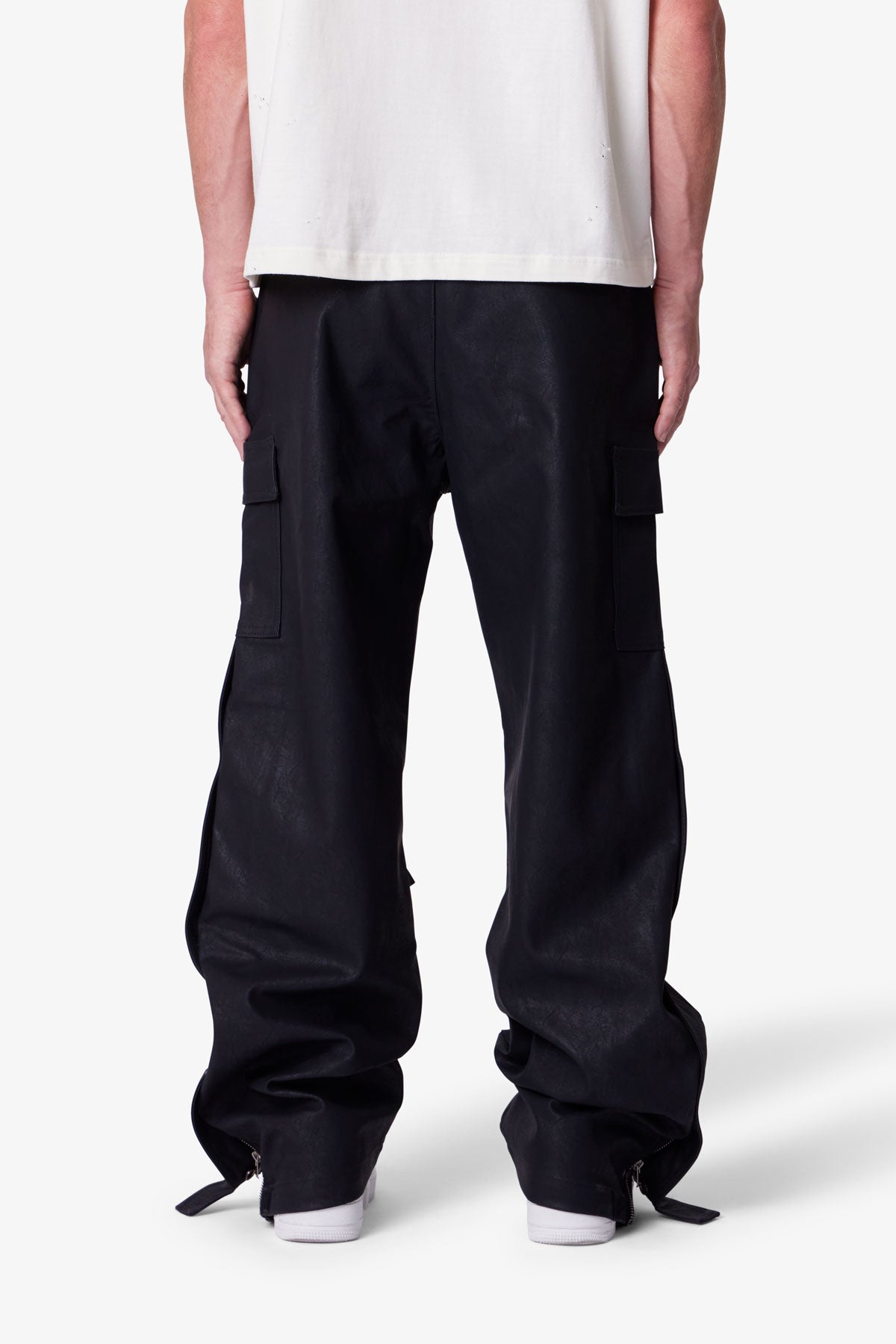 Ultra Baggy Leather Snap Cargo Pants - Black | mnml