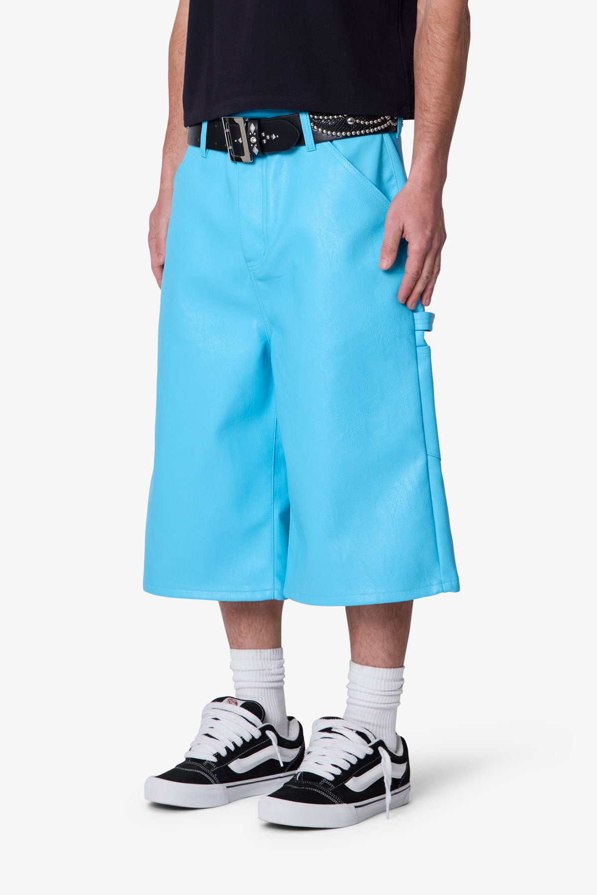 Ultra Baggy Leather Work Shorts - Blue | mnml