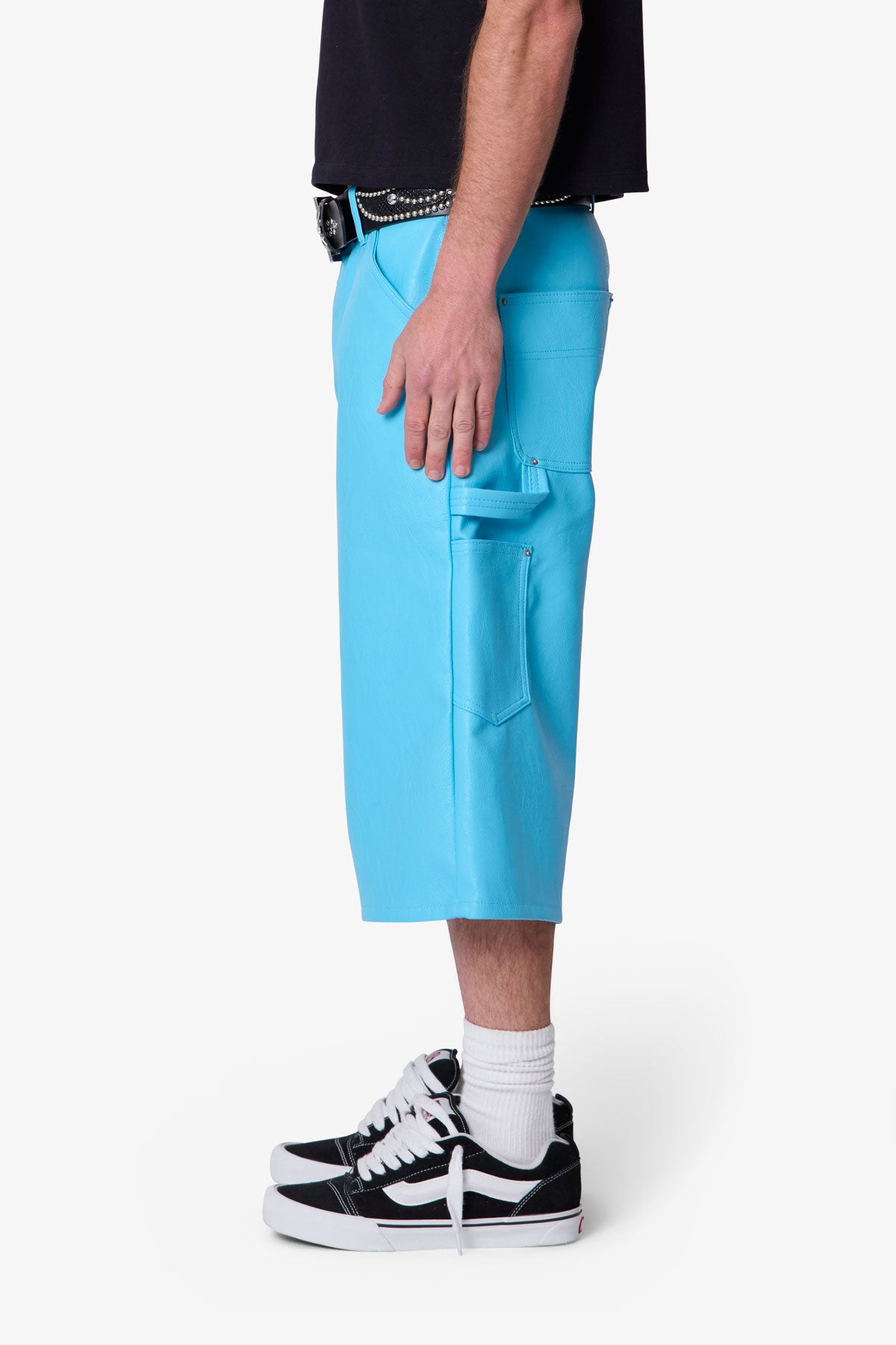 Ultra Baggy Leather Work Shorts - Blue | mnml