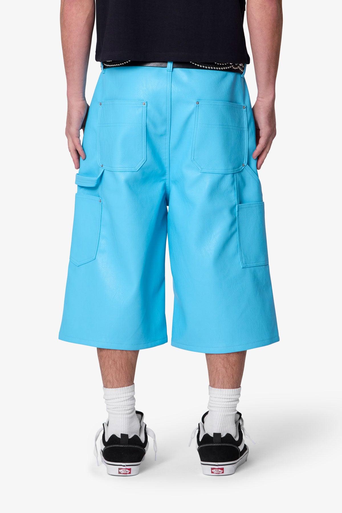 Ultra Baggy Leather Work Shorts - Blue | mnml | shop now